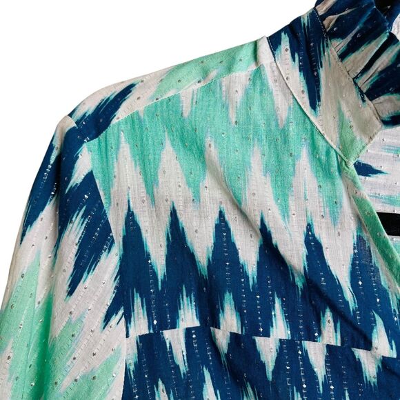 Be Boho Dress Womens Extra Small Blue Green White Ikat Print Button Tiered India - Picture 4 of 9